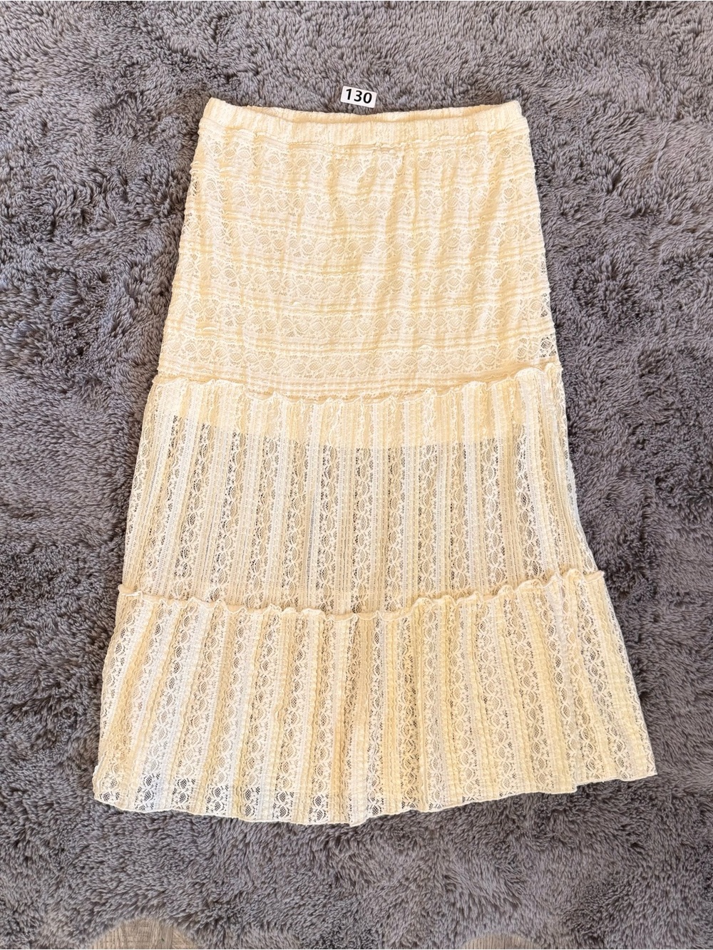 Lace Tiered Maxi Skirt in Cream